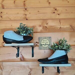 Ralph Lauren Italy Vintage Shoe Black Leather Croc Emboss Low Heel Loafer Sz 9AA